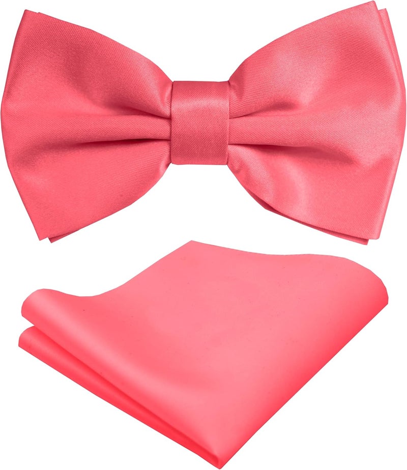 Trilece Bow Ties for Men - Mens Solid Color Formal Pre Tied Bowtie and Pocket Square Sets - Mens Bowties Bow Tie Sets - Image 1